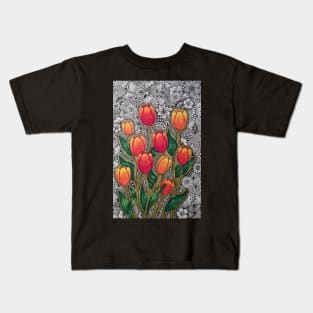 Orange Zentangle Tulips Kids T-Shirt